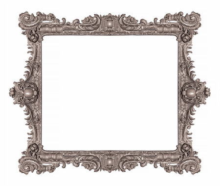 Silver frame for paintings, mirrors or photo isolated on white backgroundの写真素材