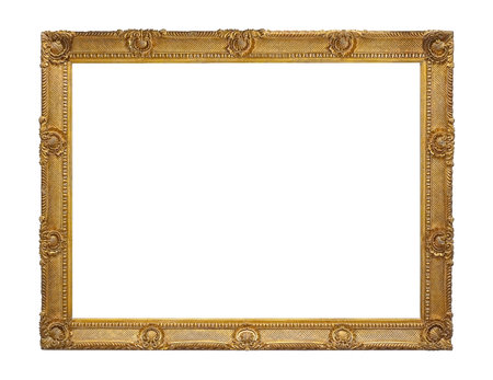 Golden frame for paintings, mirrors or photo isolated on white background