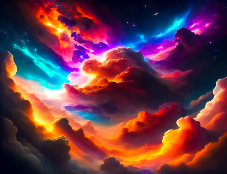 abstract colorful background with clouds and stars. 3d render illustrationの素材