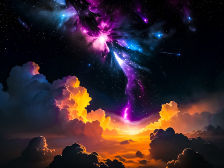Fantasy space background with nebula and stars. 3D renderingの素材