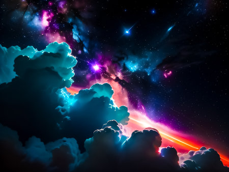 Cosmic space background with stars and nebula. 3D renderingの素材