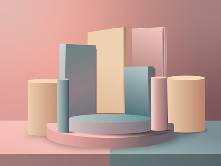 3d abstract minimal geometric forms. Glossy realistic podium for product presentation. Vector illustrationのイラスト素材