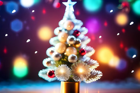 Christmas tree with decorations on bokeh background. 3d renderingの素材