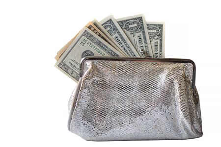 Dollars in the wallet isolated on white.の写真素材