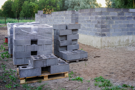 Concrete foundation of a new house, wall constructionの写真素材