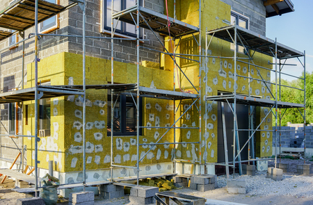 Concrete foundation of a new house, wall constructionの写真素材