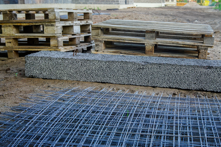 Concrete foundation of a new house, wall constructionの写真素材