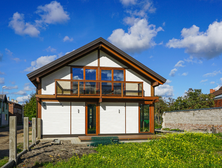 Exterior view of new house under constructionの写真素材