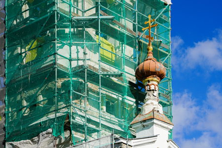 ortodox church facade repair under the blue skyの写真素材