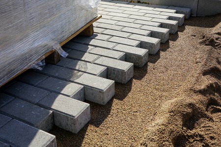 new pavement making with stone blocks in cityの写真素材