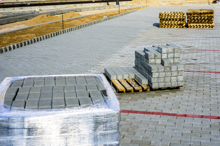 new pavement making with stone blocks in cityの写真素材