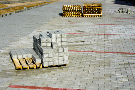 new pavement making with stone blocks in cityの写真素材