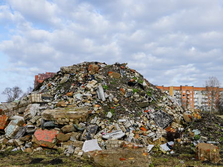 Heap of rubble after demolition of an old houseの写真素材