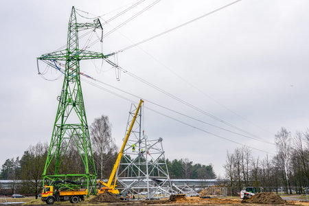 new high voltage power line steel support assembly in city