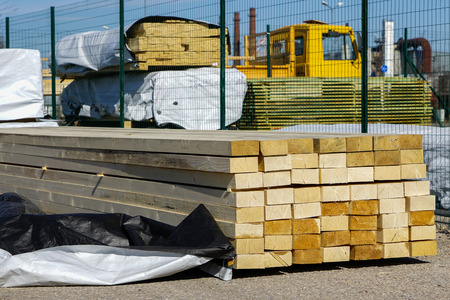 stack of wooden plank for construction work at warehouse storageの写真素材