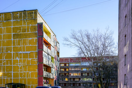 dilapidated apartment houses in the city that need renovation and thermal insulation