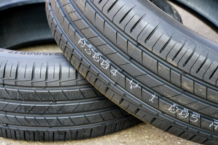 closeup of summer ultra high performance car tires tread