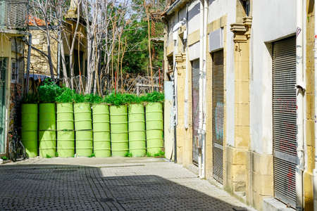 Buffer zone between greek and turkish parts of the divided city, Nicosia or Lefkosia, Cyprusの写真素材