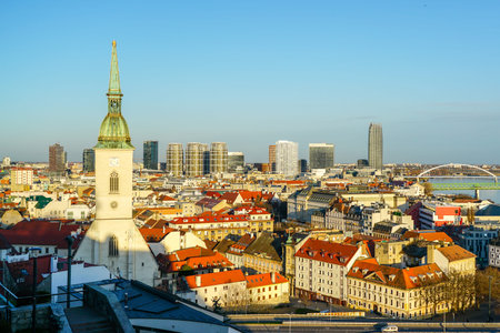 Bratislava panorama on a sunny day, the skyline of Bratislava as seen from Bratislava Castle, new...