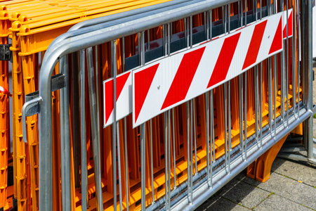 Easy to assemble and move mobile foldable plastic and metal barriers sections for outdoor mass...