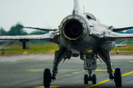 Swirling hot air behind the turbine exhaust of a working fighter jet, blurred photo, very hot rippling airの写真素材