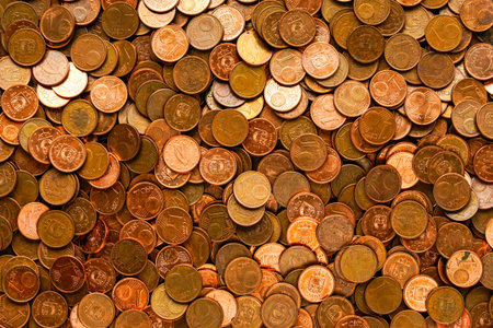 A stack of one euro cent coins from copper-plated steel material, concept of small change