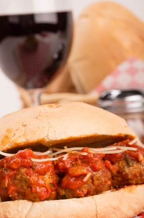 Freshly made meatball sub or sandwich in an Italian restaurantの写真素材