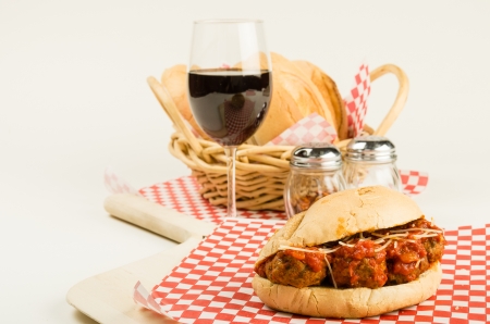 Freshly made meatball sub or sandwich in an Italian restaurantの写真素材