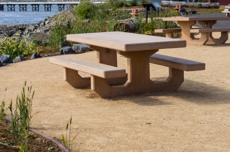 Picnic bench in a local park areaの写真素材