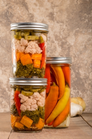 Pickled mixed vegetables from home canningの写真素材