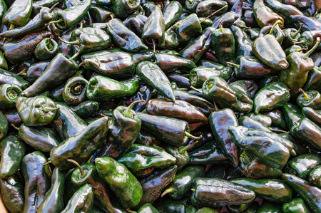 Fresh green poblano peppers at the farmers marketの写真素材