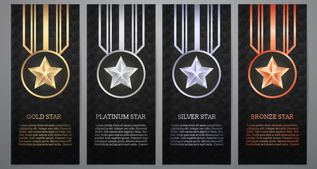 Set of black banner, Gold, platinum,silver and bronze star, Vector illustration.のイラスト素材