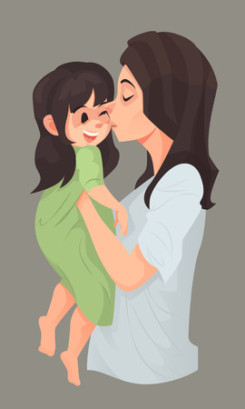 Mother hug and kiss her daughter with love, Family relationship, Vector illustration.のイラスト素材