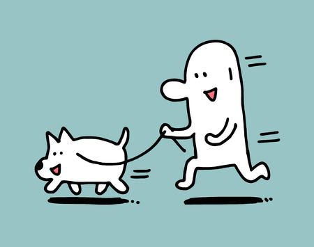 Man run with his dog, Simple man, Doodle vector illustration.のイラスト素材