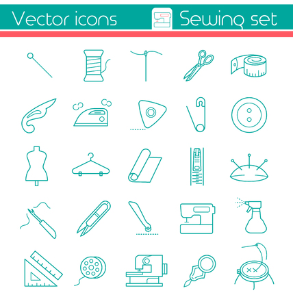 Sewing set, Line vector icons, Simple infographic illustration.のイラスト素材