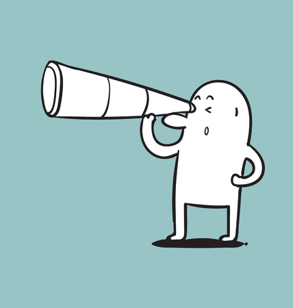 Simple man use binocular, Doodle vector illustration.のイラスト素材