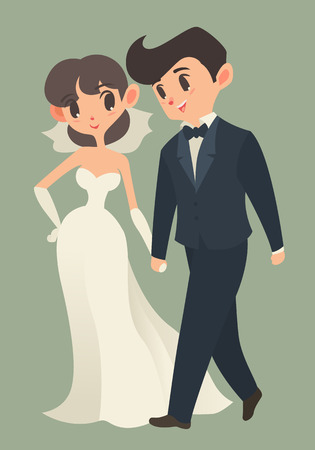 bride and groom, Cartoon character, Vector illustration.のイラスト素材