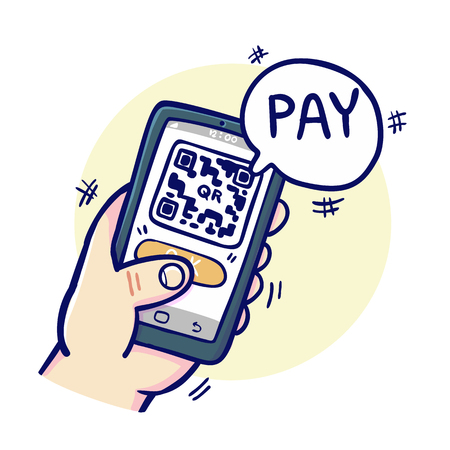 Paying by scan the QR code, vecotr illustration.のイラスト素材