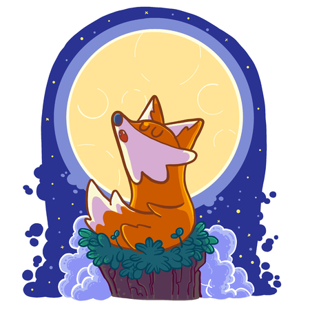 Wolf in the moon, Cartoon vector illustration.のイラスト素材