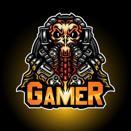 The cyber grim and gun, Mascot logo, Vector illustration. 
The cool logo suitable for esport team or any team in the worldのイラスト素材
