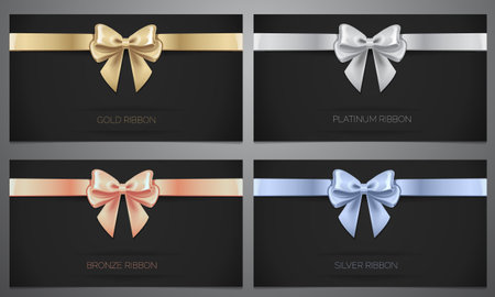 Metalic ribbon in black banner, Gold, Platinum, Silver, Bronze, Vector illustration.のイラスト素材