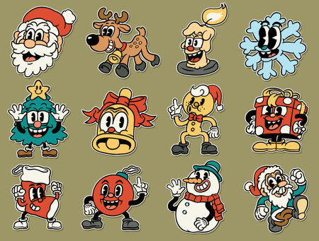 set of christmas cartoon characters, vector illustration, eps10のイラスト素材