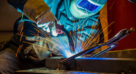 welder, craftsman, erecting technical steel Industrial steel welder in factory technical,