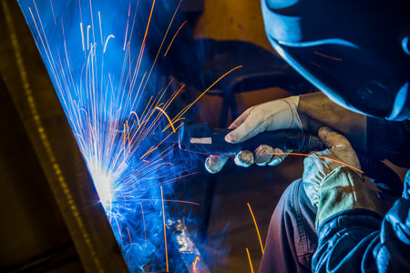 welder, craftsman, erecting technical steel Industrial steel welder in factory technical,