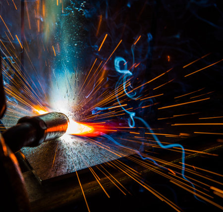 welder, craftsman, erecting technical steel Industrial steel welder in factory technical,