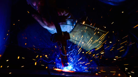 welder, craftsman, erecting technical steel Industrial steel welder in factory technical,