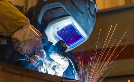 welder, craftsman, erecting technical steel Industrial steel welder in factory technical,