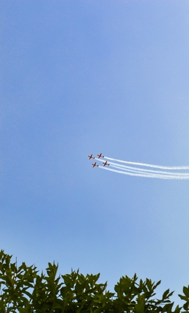 Israel's army training airplanes in the sky at Israeli Independence day show Air Parade in Israel for Independence Dayの写真素材