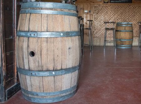 Wooden barrel for wine with steel ring. Clipping path included. Wine barrelの写真素材