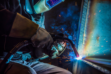 welder, craftsman, erecting technical steel Industrial steel welder in factoryの写真素材